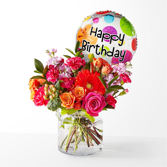 Fiesta Bouquet with Birthday Balloon –  Maison Des Fleur Blossome, Laval PQ