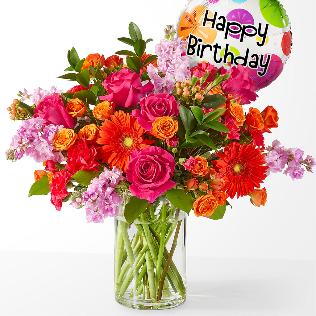 Fiesta Bouquet with Birthday Balloon –  Maison Des Fleur Blossome, Laval PQ
