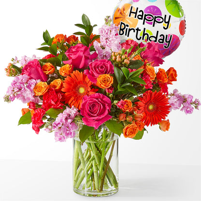 Fiesta Bouquet with Birthday Balloon –  Maison Des Fleur Blossome, Laval PQ