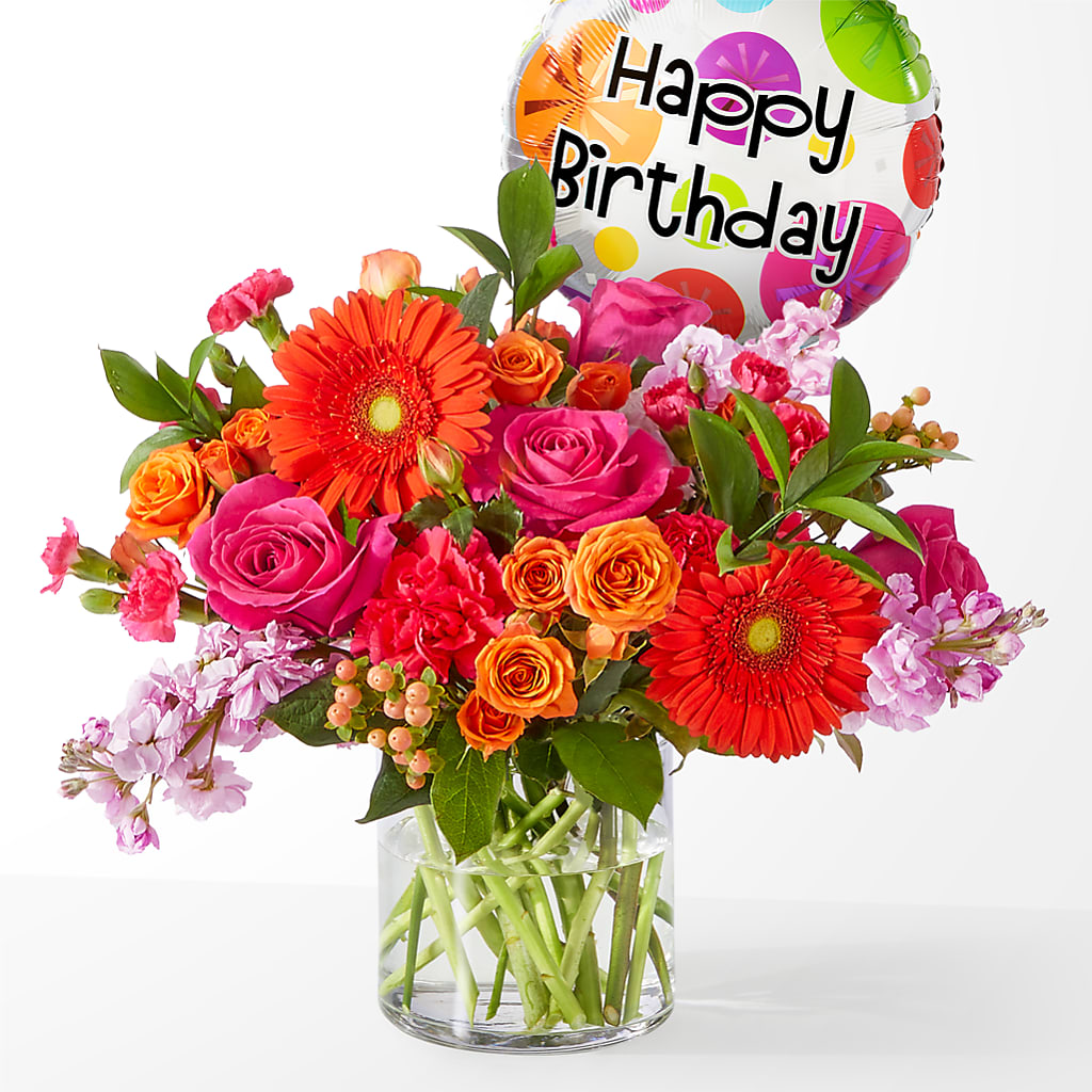 Fiesta Bouquet with Birthday Balloon –  Maison Des Fleur Blossome, Laval PQ