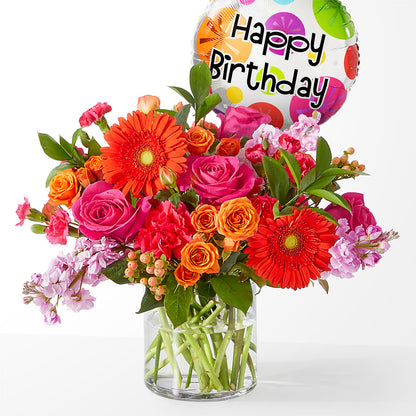 Fiesta Bouquet with Birthday Balloon –  Maison Des Fleur Blossome, Laval PQ