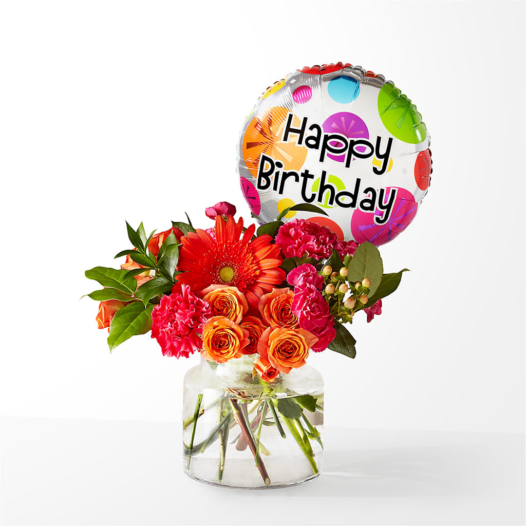 Fiesta Bouquet with Birthday Balloon –  Maison Des Fleur Blossome, Laval PQ