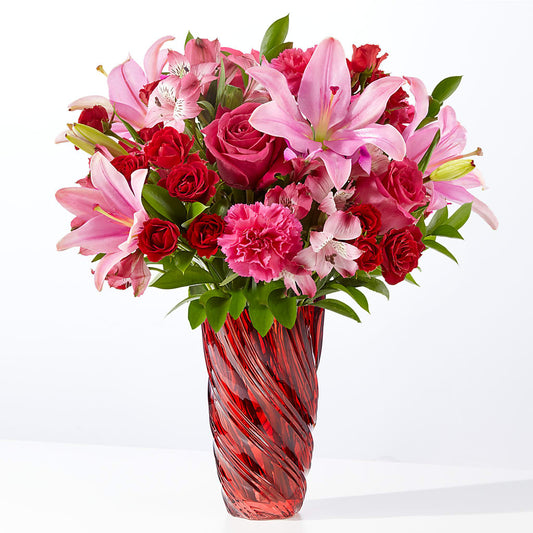In Love Bouquet with Luxe Swirl Vase –  Maison Des Fleur Blossome, Laval PQ