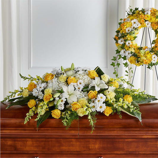 Golden Harmony Casket Spray –  Maison Des Fleur Blossome, Laval PQ