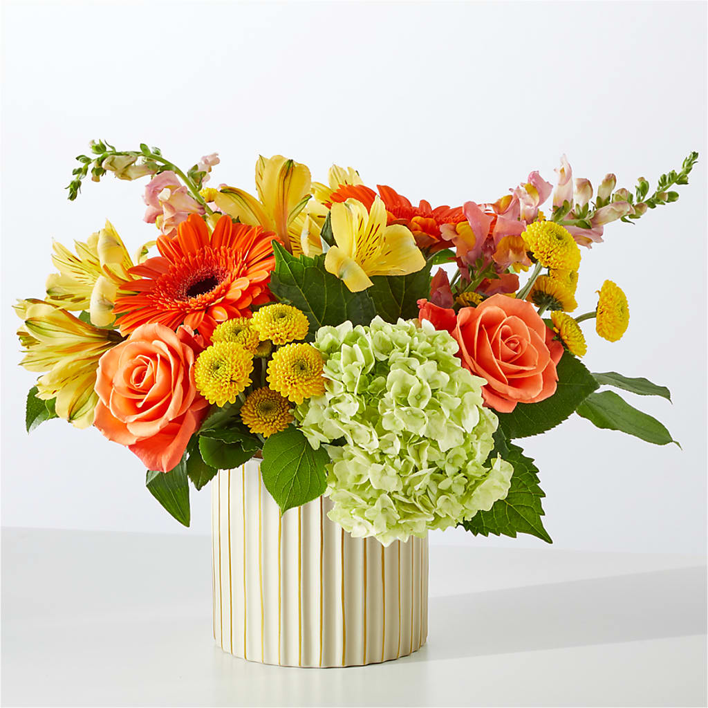 Autumn Sunshine Bouquet with Ivory Vase –  Maison Des Fleurs Blossome Inc, Lachine PQ