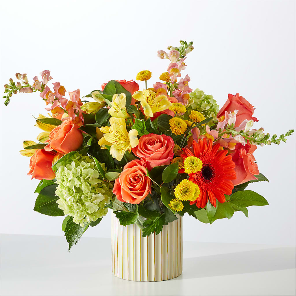 Autumn Sunshine Bouquet with Ivory Vase –  Maison Des Fleurs Blossome Inc, Lachine PQ