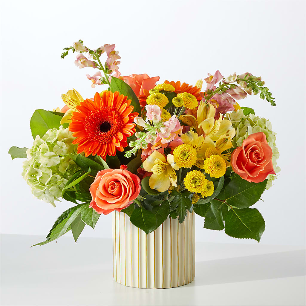 Autumn Sunshine Bouquet with Ivory Vase –  Maison Des Fleurs Blossome Inc, Lachine PQ