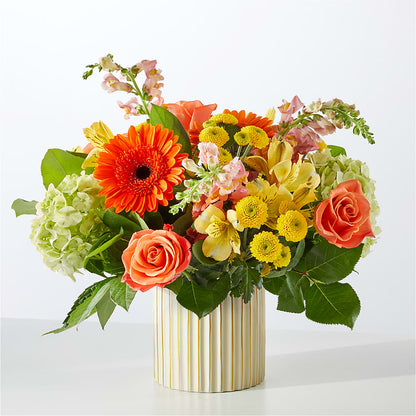 Autumn Sunshine Bouquet with Ivory Vase –  Maison Des Fleurs Blossome Inc, Lachine PQ