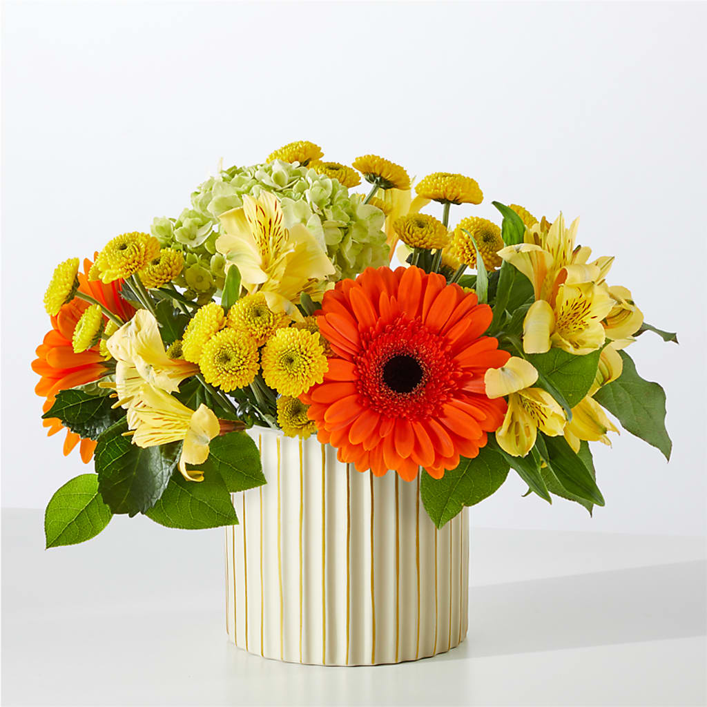 Autumn Sunshine Bouquet with Ivory Vase –  Maison Des Fleurs Blossome Inc, Lachine PQ