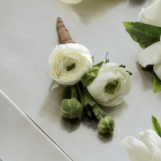 White Ranunculus Boutonniere –  Maison Des Fleur Blossome, Laval PQ